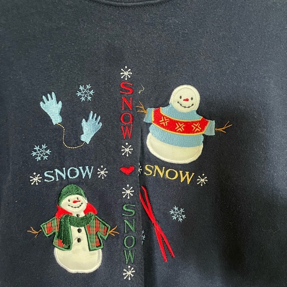 Holiday Snowman embroidered chic sweatshirt size large Vintage made in the USA - Picture 2 of 3